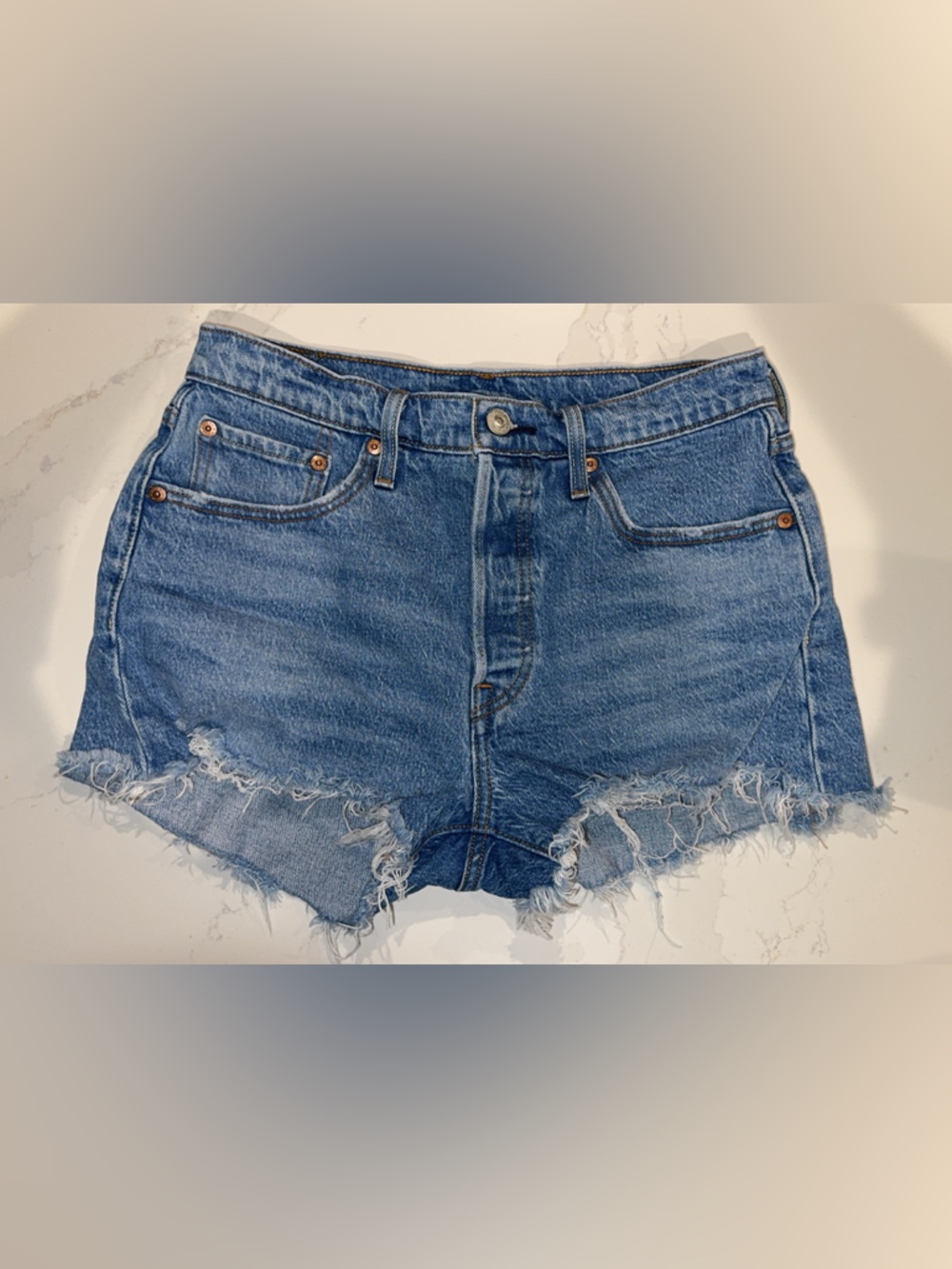 Levi's Blue Frayed Hem Denim Cutoff Shorts